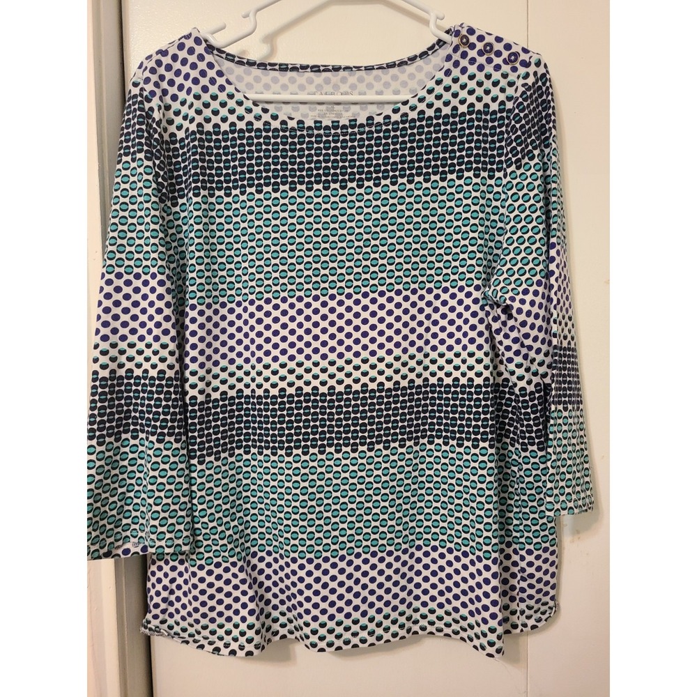 Talbots Womens Polka Dot Top Blue Green 3/4 Sleeve Stretch. XL